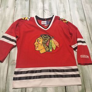 Vintage CCM Chicago Blackhawks Jersey Youth Boys L/XL Vtg Rare NHL Red